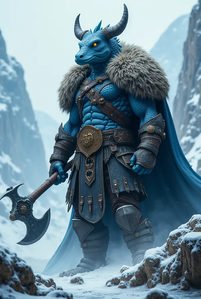 Draconato azul de D&D Viking style 