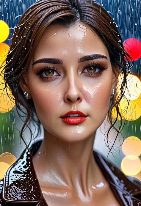 sfw,(masterpiece, best quality:1.2), 1 , Alone, in the rain, wet task, big boobs, beautiful and detailed eyes, beautiful and detailed lips, extremely detailed brown face and eyes,  long lashes, Realistic, photoRealistic, photo-Realistic:1.37, 8k, HDR,  stu...