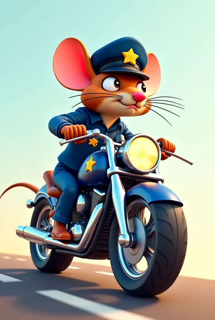 Cartoon of a police rat on a motorcycle in profile 