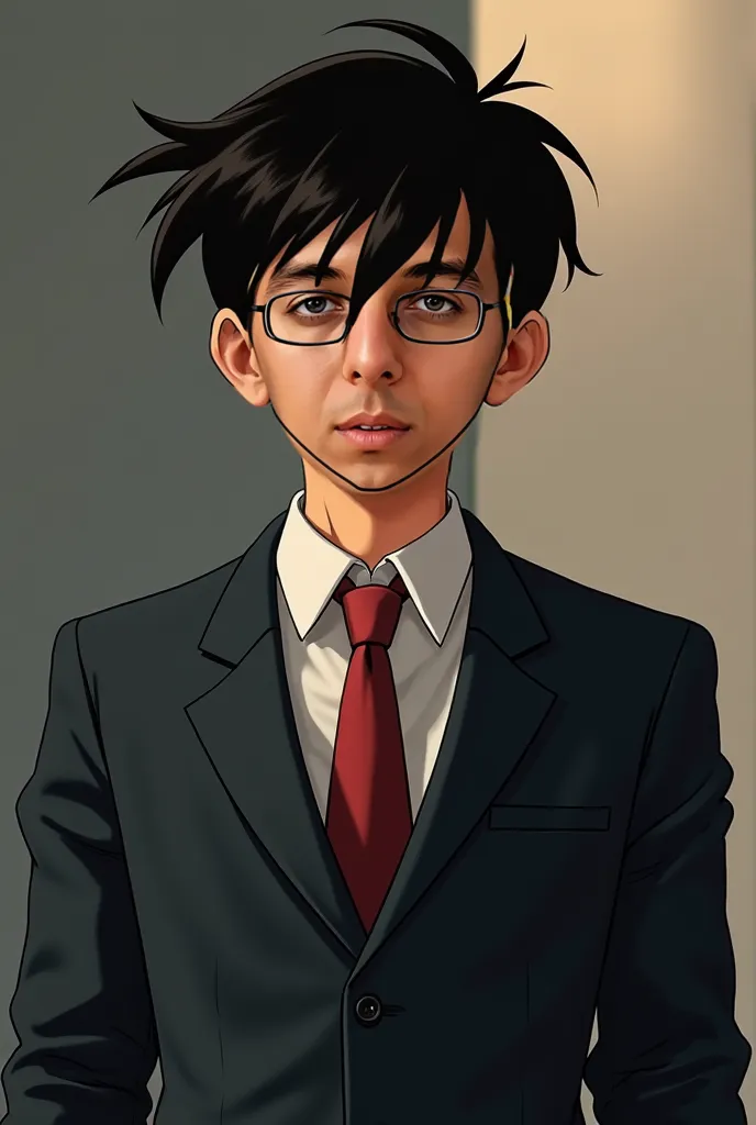 Make this man in the atmosphere of the Detective Conan series and like the main character as Detective Conan. He wears her clothes in the same size as the great Detective Conan and makes him not like him, but similar to the picture and his face is similar ...