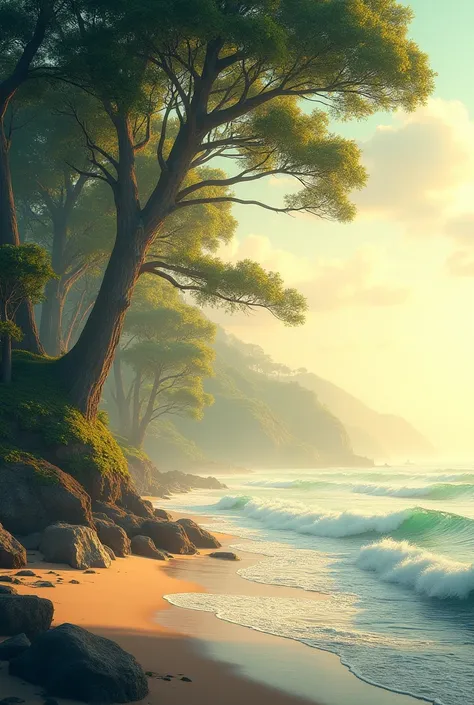 Make for me an aesthetic image, I will set it in my cover photo. You can use tree, sea, sunlight or moon in your creat. No animal or no human allowed. 