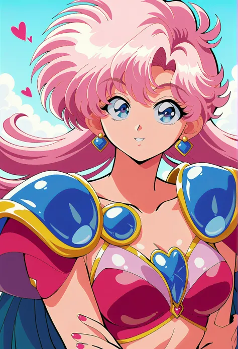 "(Yag:1.1), score_9, score_8_superior, score_8, japan anime, retro anime style, anime screencap, anime coloring, One girl, Exquisitely detailed body, Sexy Face, Bikini Armor, Shoulder pads, heart jewelry, sleeve, Sexy pose, View your viewers