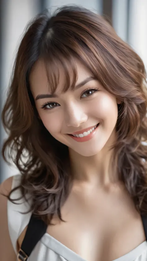 1 girl, solo, Hi-Res, chest, smiles, has won numerous awards, Hi-Res, Highest quality, Hair, shortcut from elbow to hand, chest,
