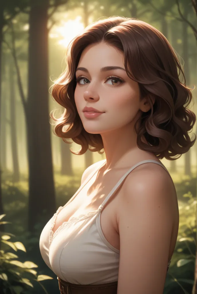 Woman with a striking look and wavy brown hair