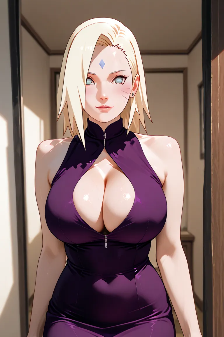 1 girl, ino yamanaka, naruto, narrow waist, slim waist, athletic body, huge overflowing boobs, tight dress, big cleavage 