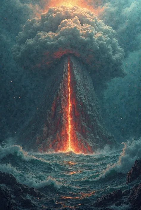 Volcano erupting at the bottom of the sea generating strong waves