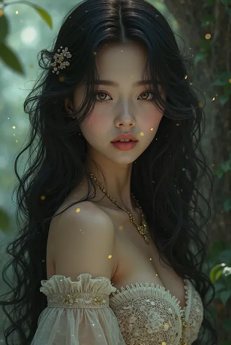 Black hair, gold eyes, girl, elegant