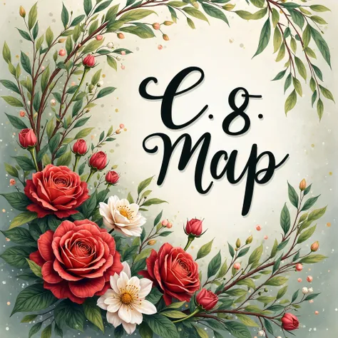  greeting card. Picture a beautiful, holiday inscription "C 8 MAP" (in capital letters ), a beautiful bouquet of flowers (roses and others), against a background of willow and spring.