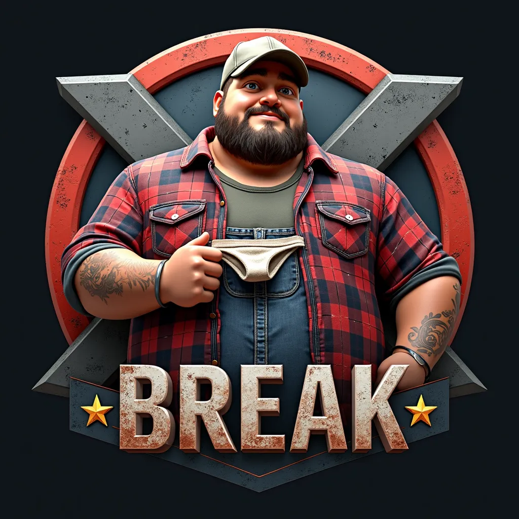 ((Masterpiece)), ((Ultra-detailed 3D logo design)), ((8K resolution)), ((Cinematic lighting)), ((Realistic textures)), BREAK — A **highly detailed 3D logo** for "SAGU BOY Cooldown", featuring a **young truck driver (25 years old, obesity grade II, tanned s...