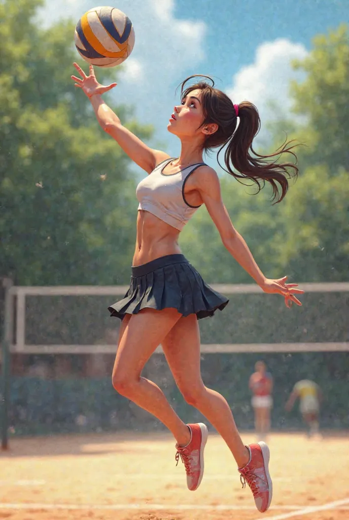 Girl Wearing small skirts and playing volleyball 