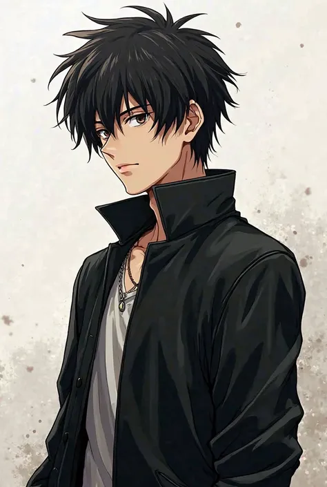 takeuchi Takashi , Solo, Simple background, Black Hair, Anime Style, Anime, Conceptual Art, Character Design, emiya shirou, simple clothes, black jacket
