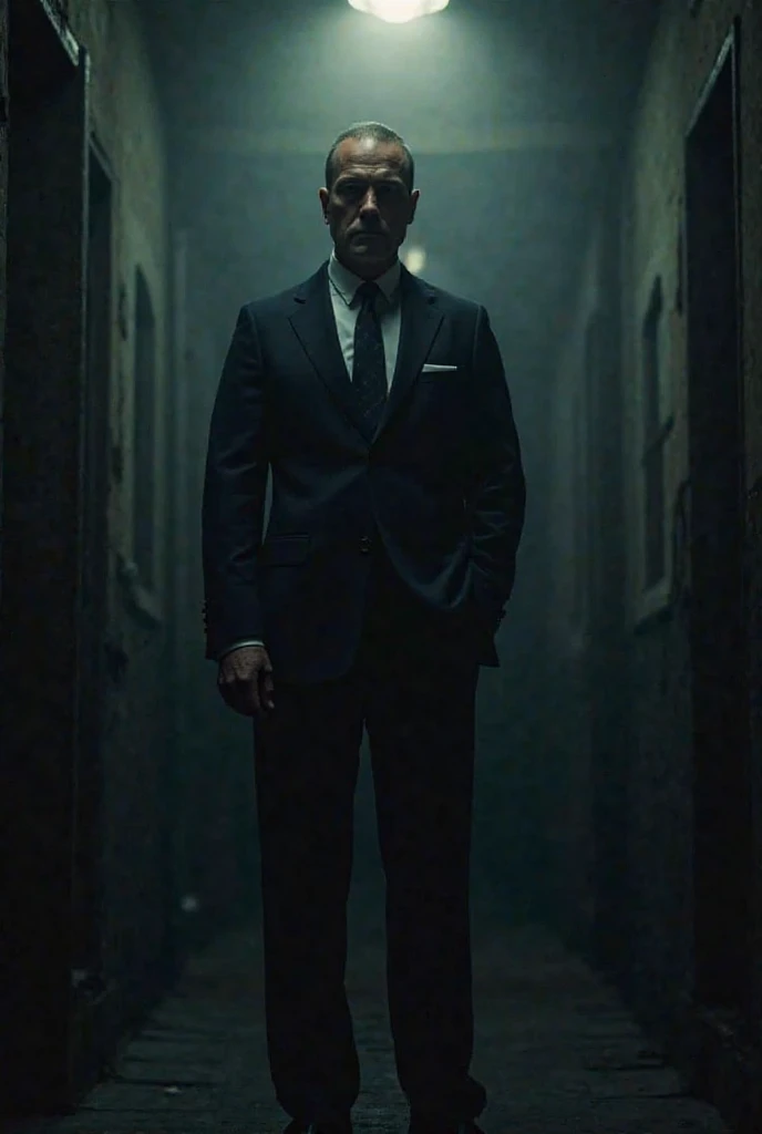 Create the design of a night watchman in a dark suit 