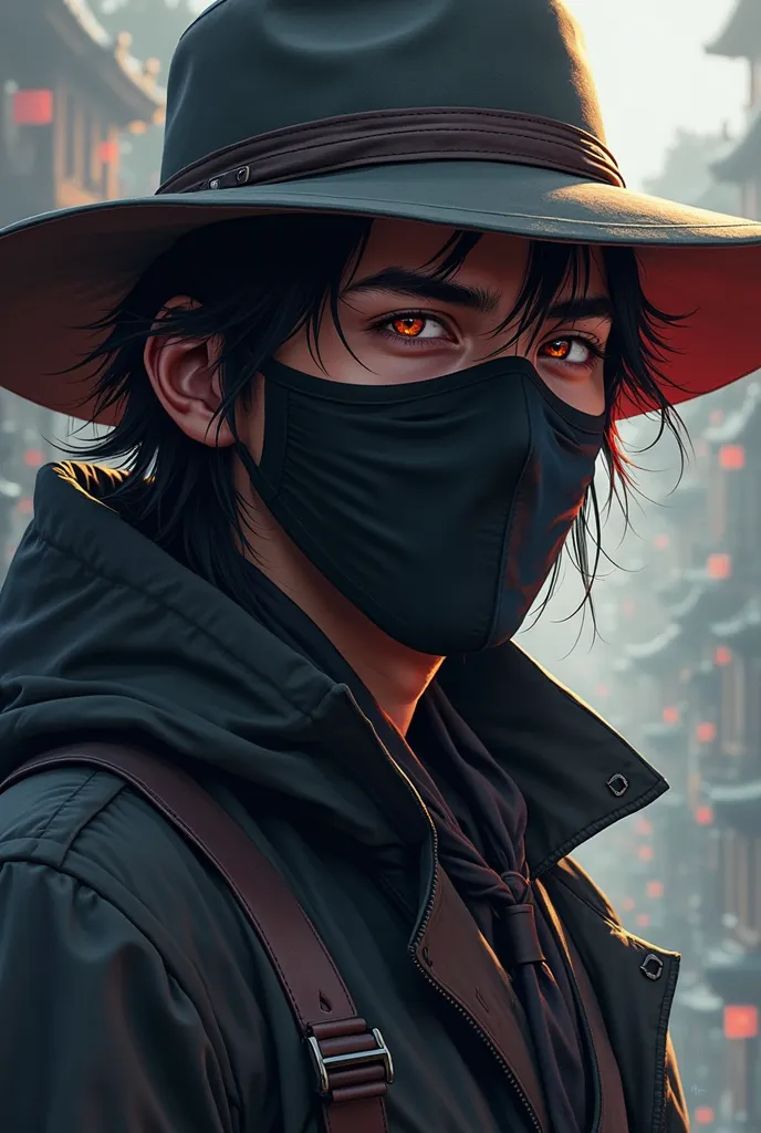 a close up of a person wearing a mask and a hat, a character portrait inspired by Xi Gang, trending on pexels, serial art, in the style of sifu 🔥 😎 🕹️ 👀 :2, valorant style, profile picture 1024px, omen from valorant, clean artstyle, discord profile picture