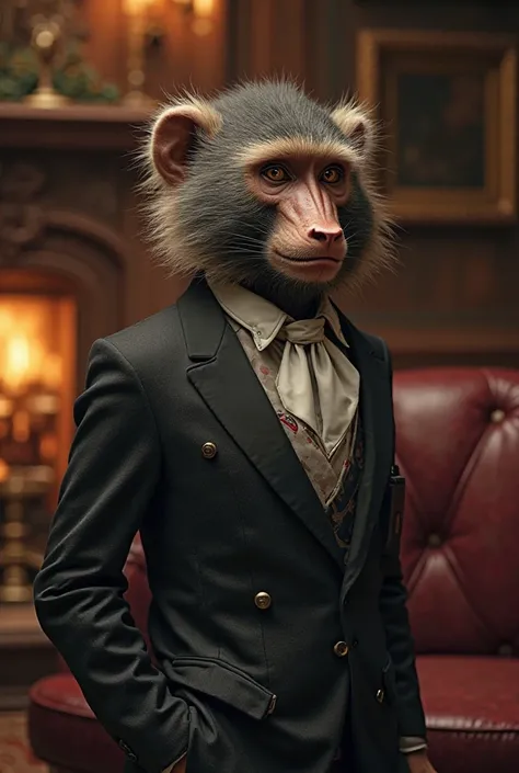 An elegantly dressed baboon 