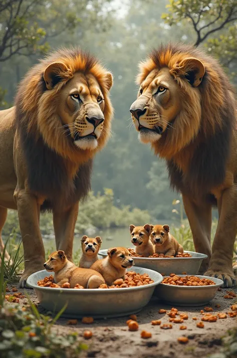 Lions refuse to eat food and put dogs in it