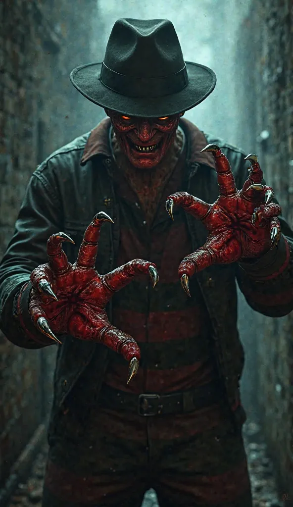 freddy kruger goes and his claws are covered in blood