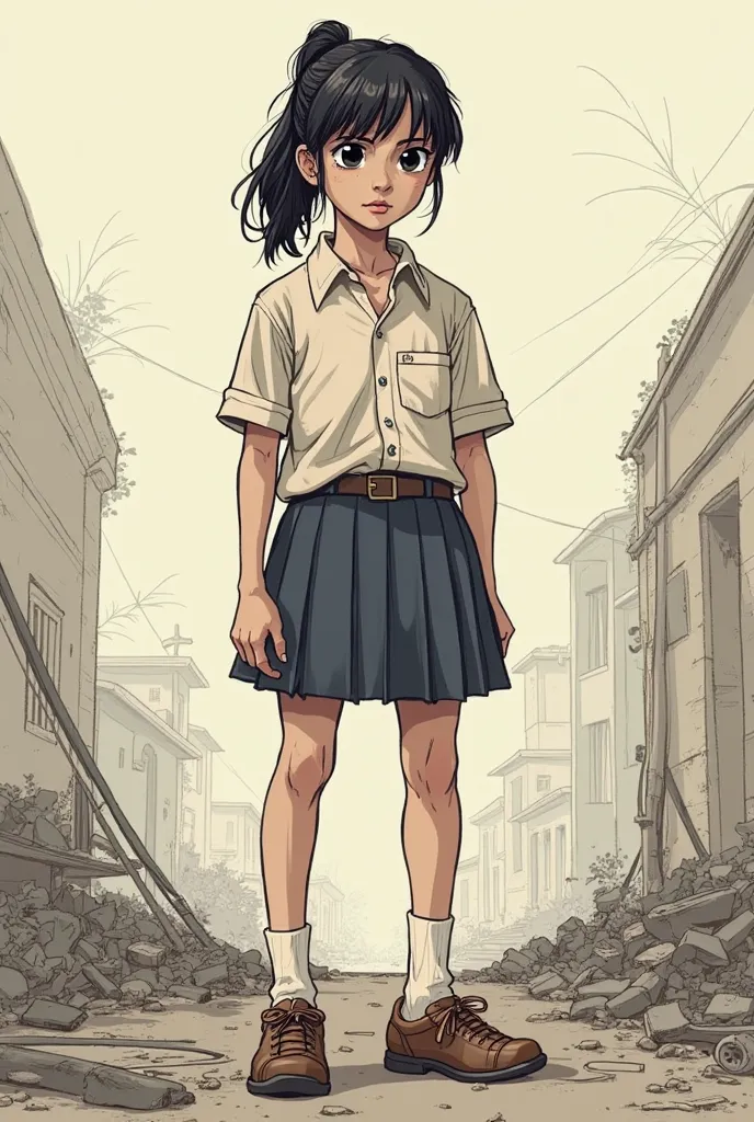 Create a sketch of a FILIPINO boy wearing a skirt character design, make your art style very simple. The cartoon must be a  old boy wearing a girl’s student grade 12 uniform.Generate a sketch of a gay character design, make your art style very simple (like...