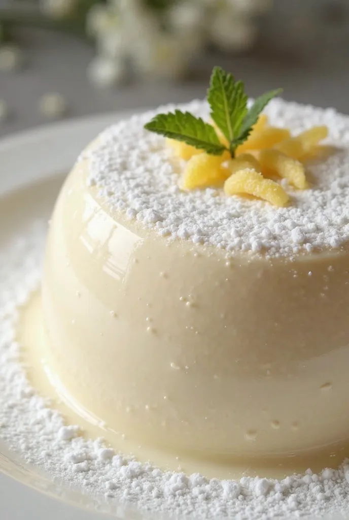 Round cream cheese dessert with icing sugar on top 