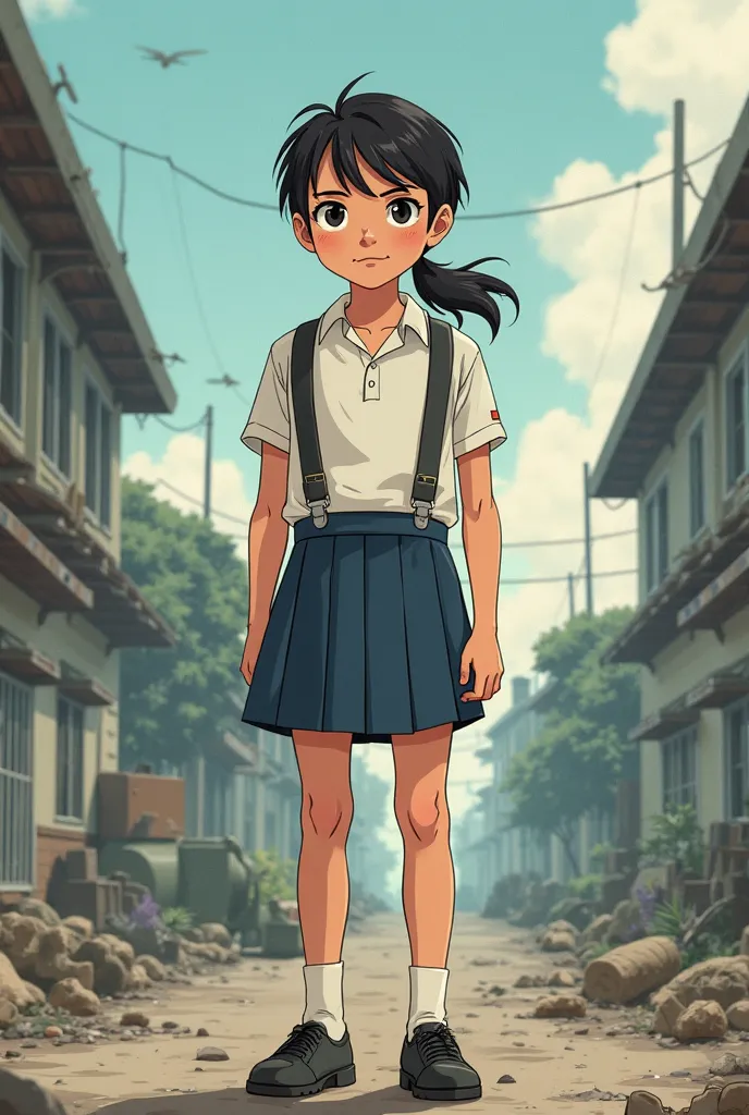 Create a sketch of a FILIPINO ager guy wearing a skirt character design, make your art style very simple. The cartoon must be a  old boy wearing a girl’s student grade 12 uniform.Generate a sketch of a gay character design, make your art style very simple ...