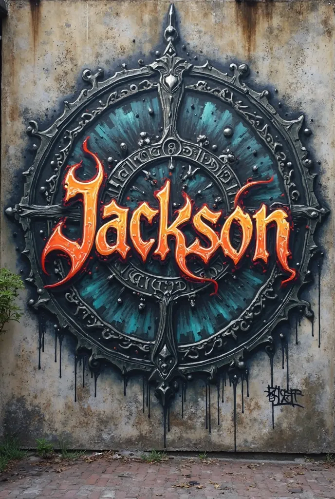 Graffiti with letters in the circle of invocation style that says Jackson