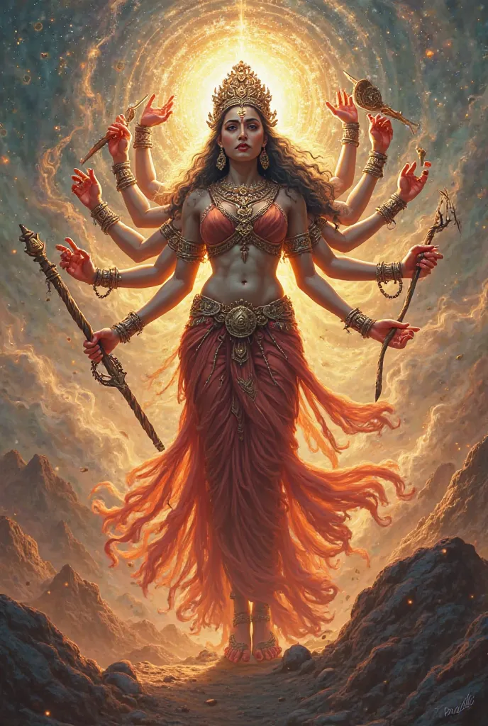 Devi durga with 10 hands and showing her boobs