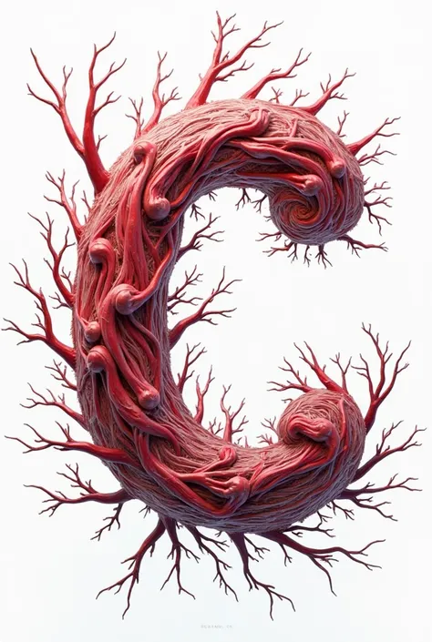 Letter c with arteries theme, muscles and anatomy with white background
