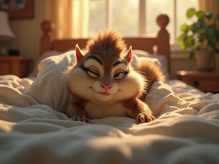 Alvin from the Chipmunks movie, 4K, Waking up sleepy in bed, with messy and tired hair