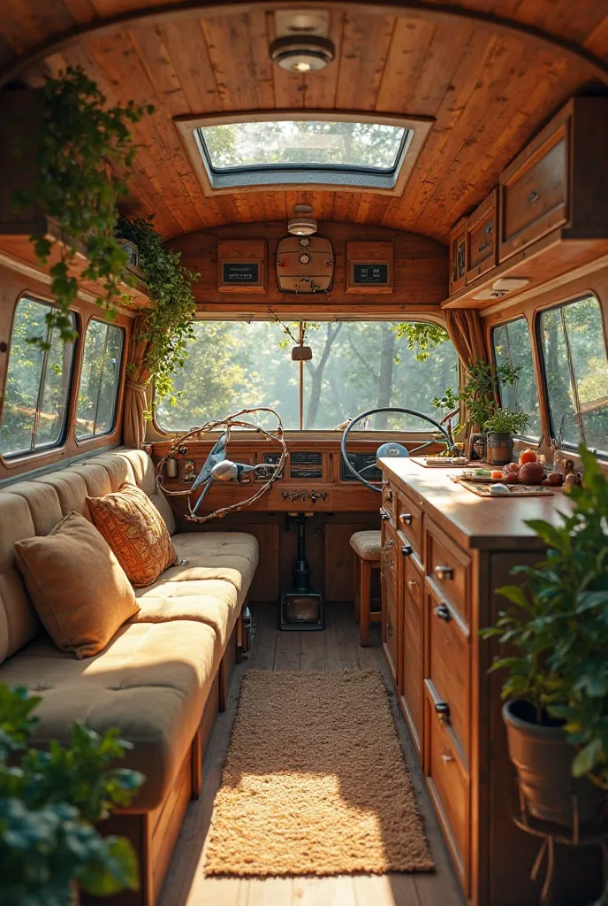 Kombi Volkswagen motorhome interior madeira pinus