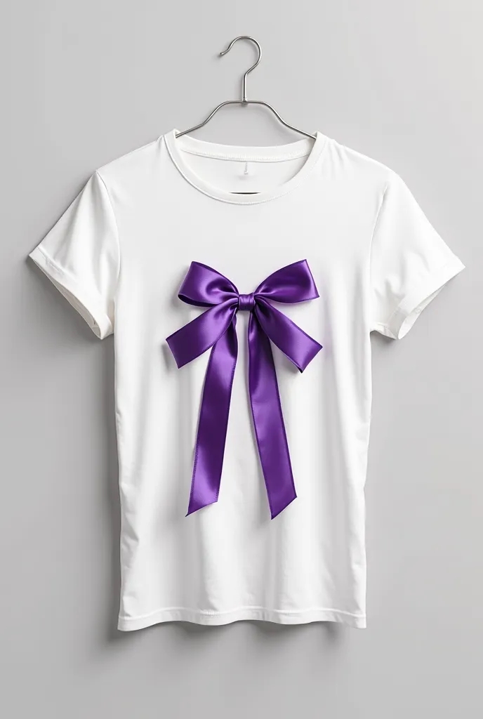 White t-shirt with a purple ribbon