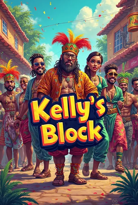 Create a carnival abadá design with the name Kelly's Block 