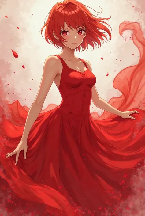 Anime girl short hairs in red dress strong personality 