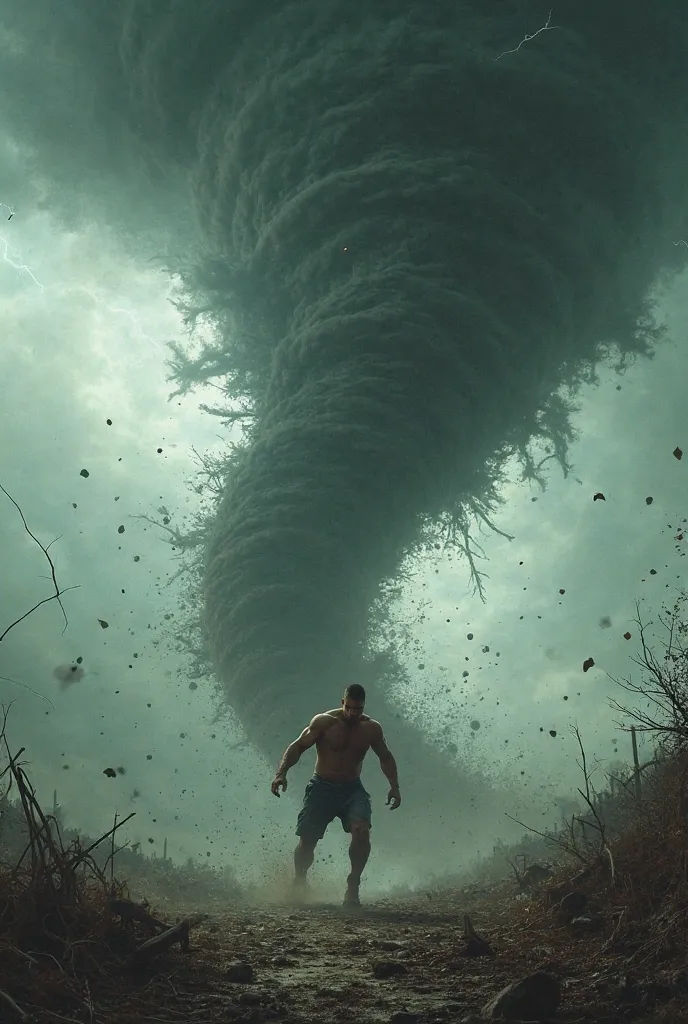 "Giant "man fall into the Tornado 
