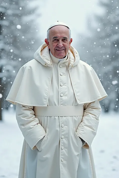 
Pope Francis in a white snow jacket