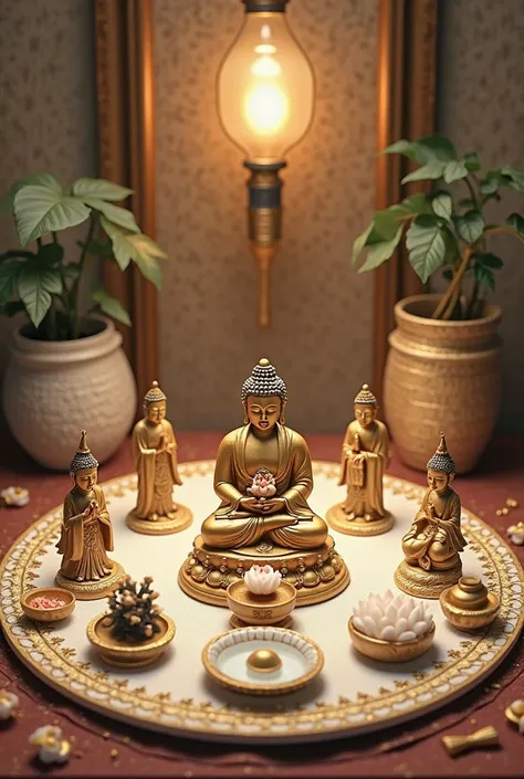 I want you to draw DIGITAL ART



DRAW FOR ME:
It is a domestic Buddhist altar with small items made with carved miniatures on a gold and white table..

THE ALTAR WILL HAVE ONLY TWO STATUETTES 
THE ALTAR WILL HAVE ONLY TWO STATUETTES 
THE ALTAR WILL HAVE O...