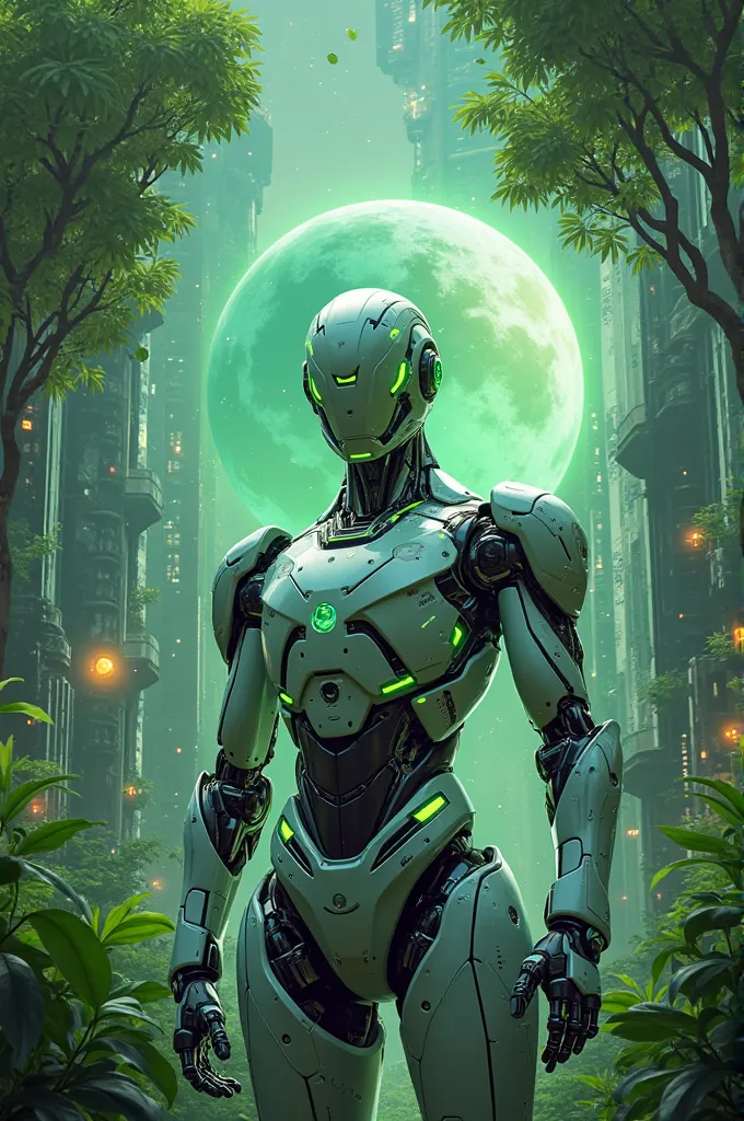 Create a futuristic and inspiring cover photo for a robotics club named 'Green Robotics Society.' The design should feature a sleek, modern robot with glowing green accents, symbolizing innovation and sustainability. Include elements like circuit boards, g...