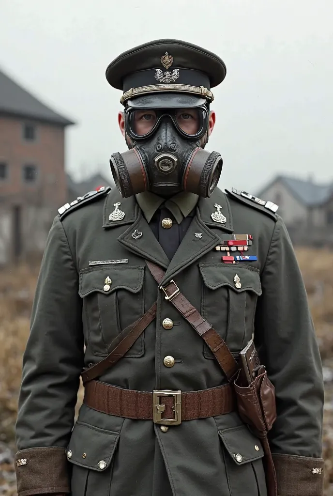 A German soldier of the First World War wearing a gas mask 