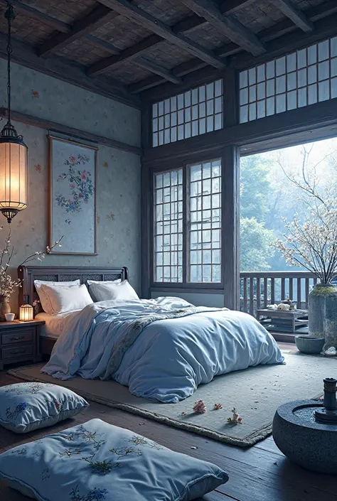 Located in a traditional Japanese house, with shoji walls (rice paper doors) that allow the passage of Moonlight and Sunlight, creating an always soft environment.
The ceiling is slightly arched, with dark wooden beams carved with subtle designs of dragons...