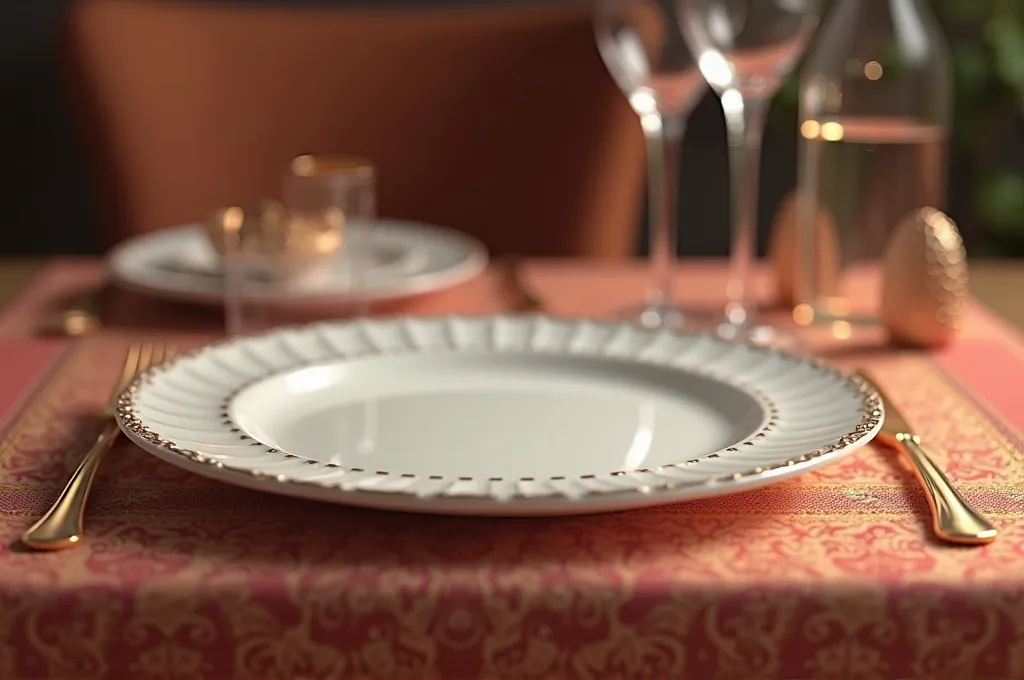 the plate should lie on the tablecloth