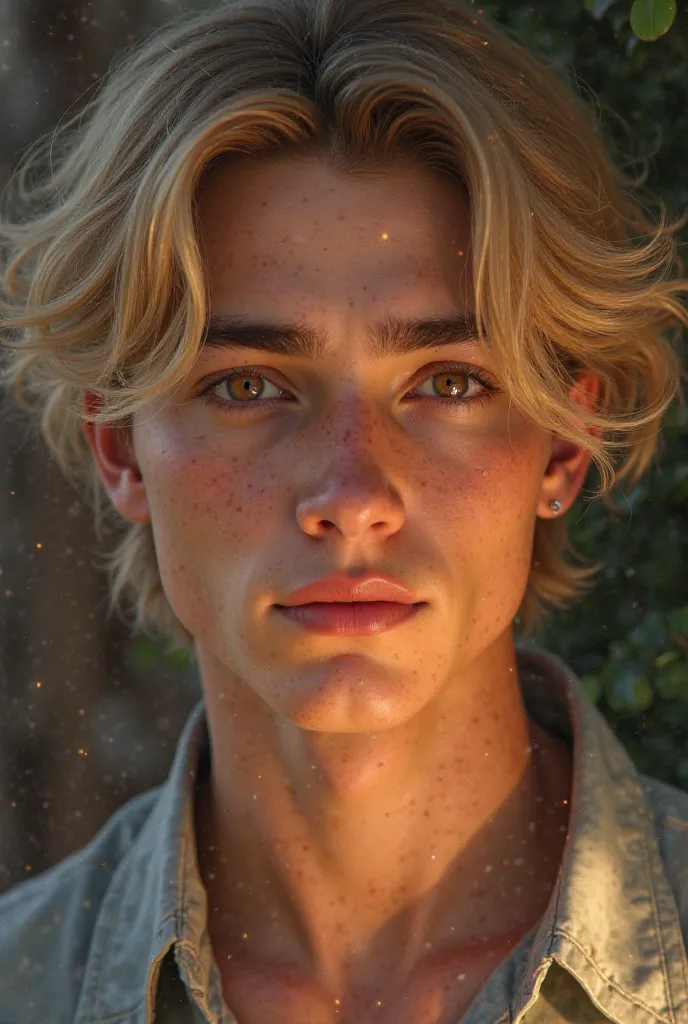 A young man with brown eyes with blond hair