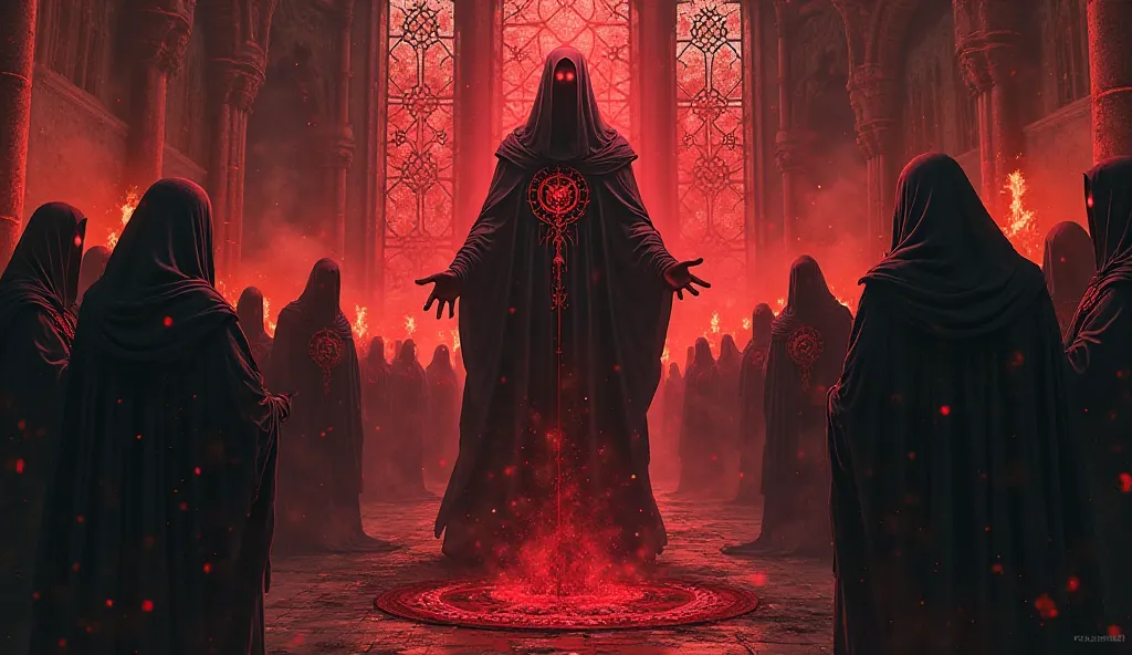 Church of Satan thrash metal album cover red-eyed sorcerer and his disciples Satanism