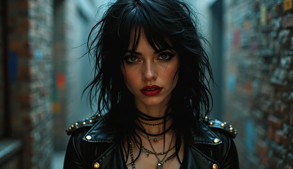 Rocker beautiful woman with black hair