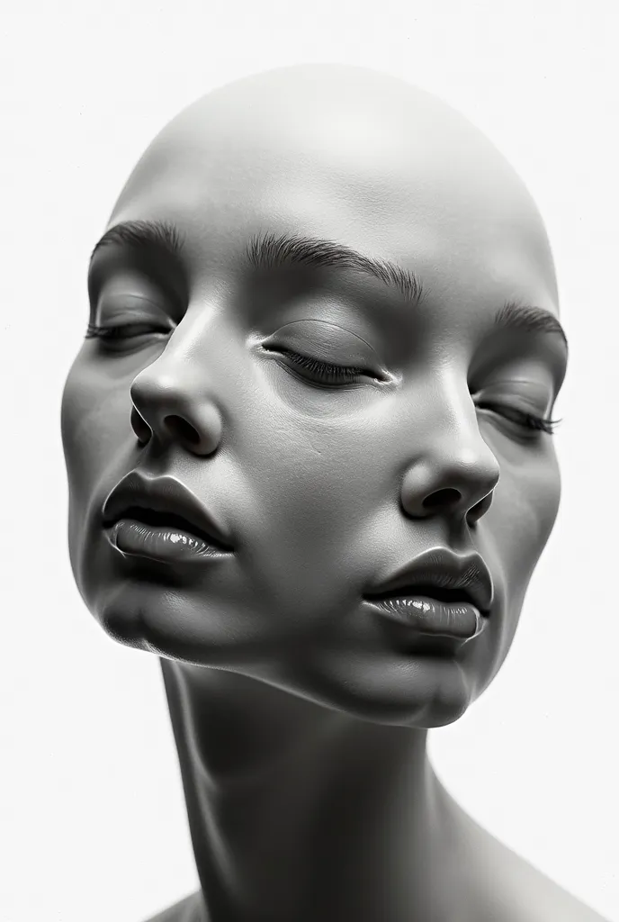  black and white abstract creationism of serine transcendental faces. The faces are arranged in an op art aestheticly pleasing formation. masterful use of depth of field. The overall style of the image is ethereal with a sense of mystery and intrigue. The ...