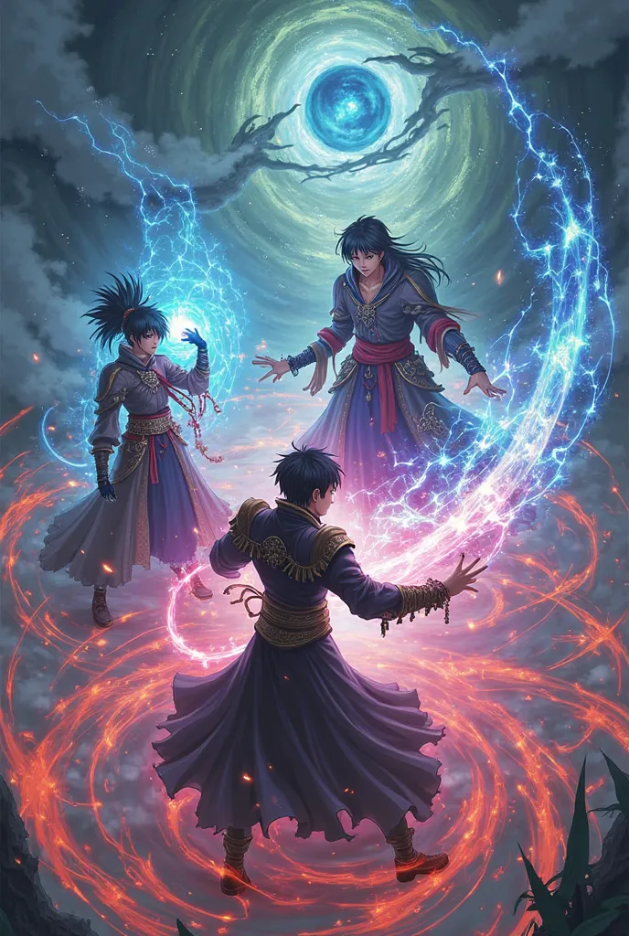 3 anime sorcerers fighting a curse