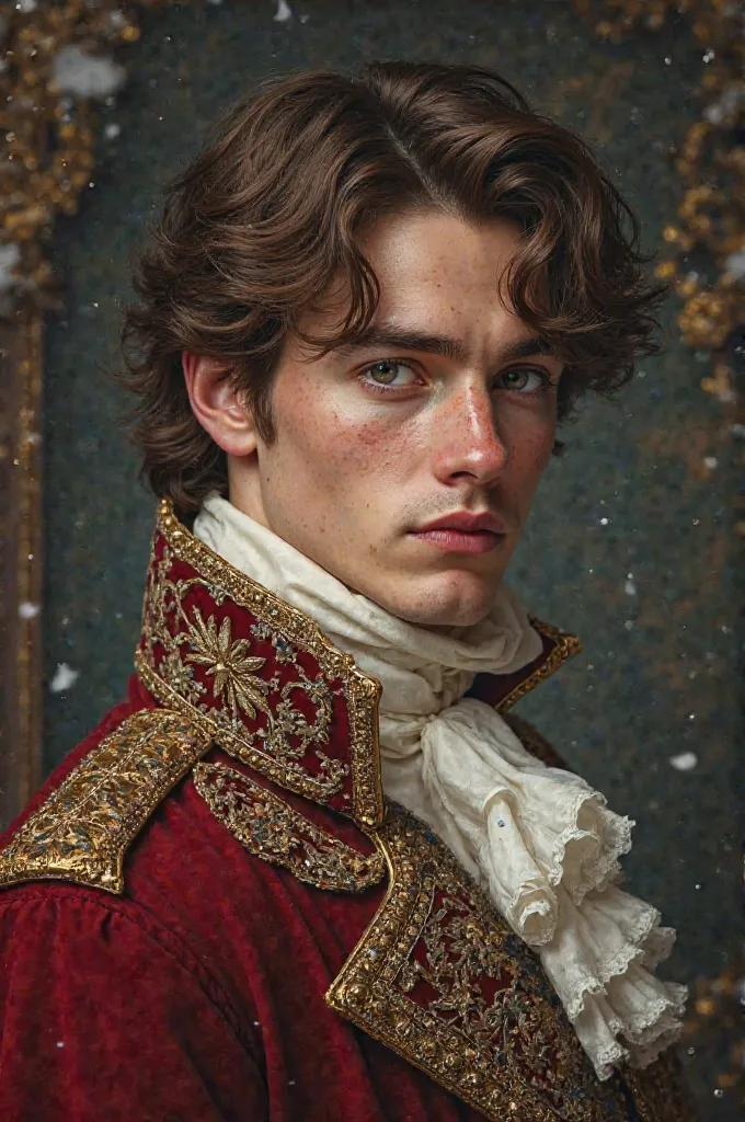 Attractive young man in his early 20s with dark eyes and light brown hair. Il possède aussi des tâches de rousseurs sur certaines partis de son corps et surtout sur ses joues et son nez. His hair is slightly wavy and goes down to the back of his neck. Il e...