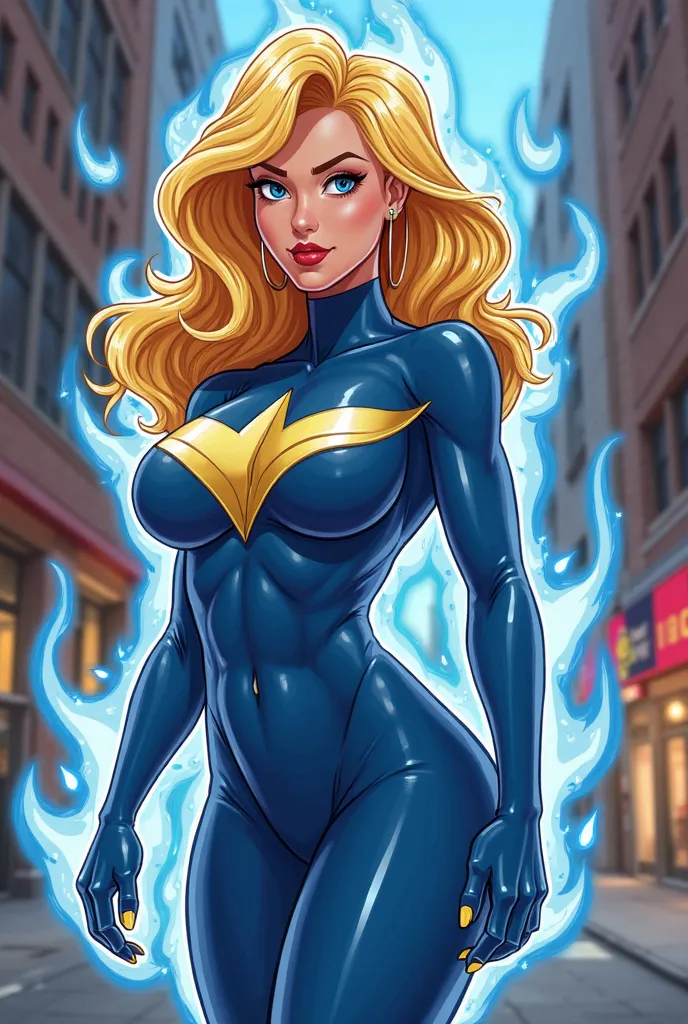 
Sue Storm from the fantastic four with big boobs and ass wearing revealing clothes from the four fantastic cartoon style