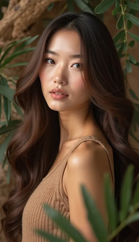 Create an image of a stunning model with healthy, voluminous, and silky hair, emphasizing its natural beauty and well-maintained appearance. The hair should look radiant, smooth, and full of life, reflecting the high-quality hair care services of a beauty ...