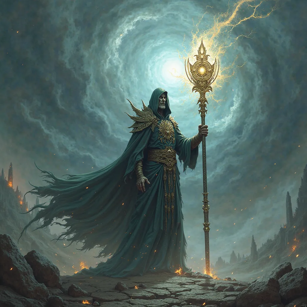 Archmage with the scepter of grandeur, caste destruction of the world