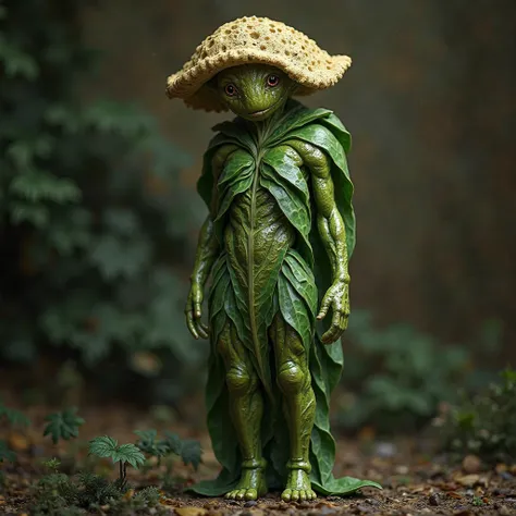 a human-shaped yerbauena leaf with a vicera cap