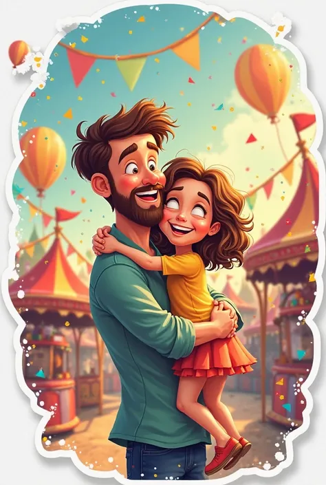 A round, sticker-style image with the title of a father and daughter block and also with carnival elements 