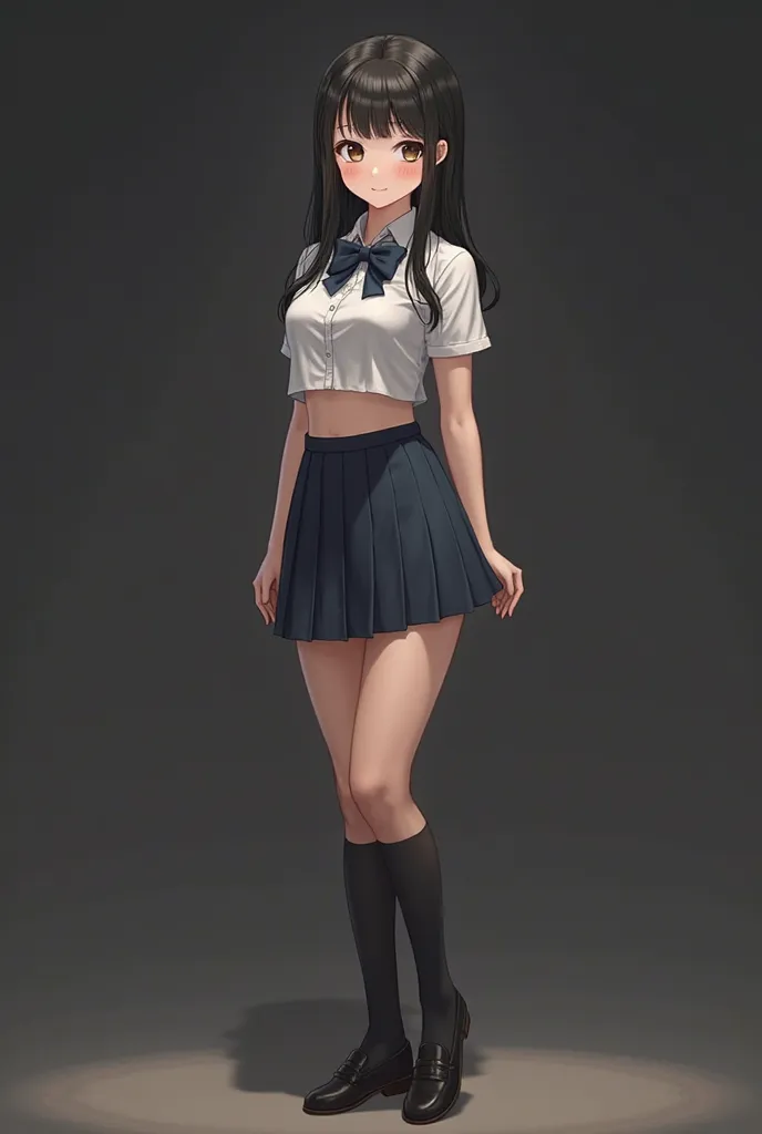 arafed asian woman in a skirt and a white shirt posing for a picture, japanese school uniform, japanese girl school uniform, wearing japanese school uniform, cute schoolgirl, jk uniform, beautiful anime high school girl, Wear loafers, Open belly button, Op...